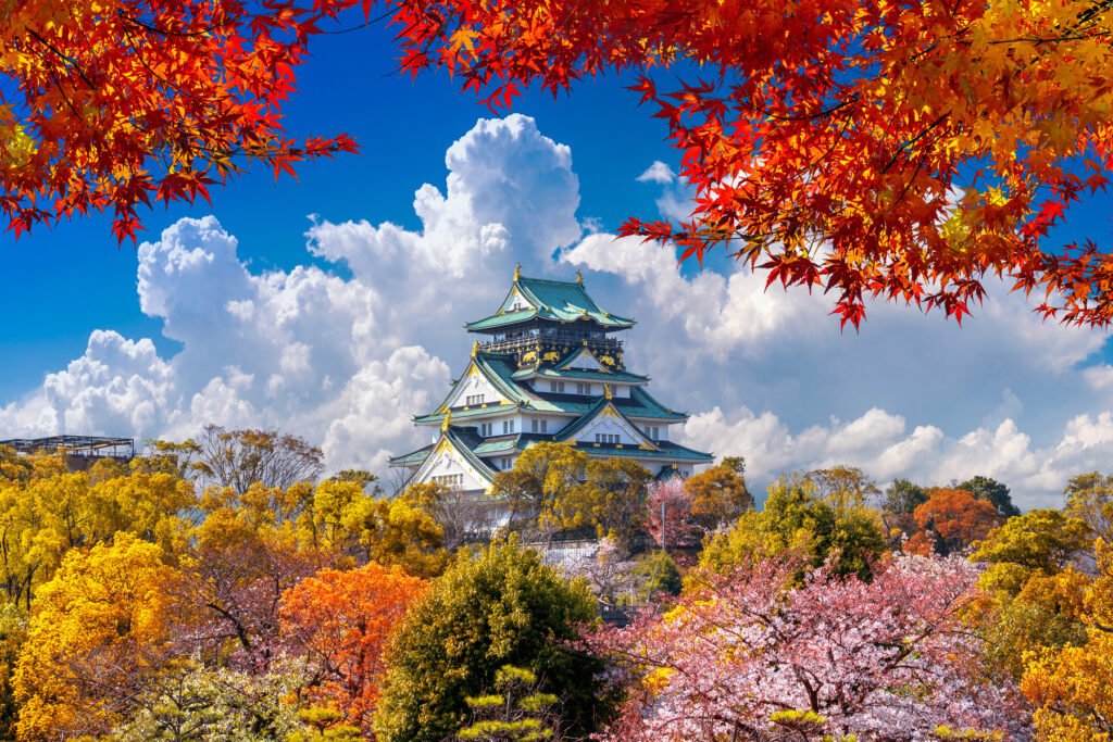 japan fall foliage osaka castle